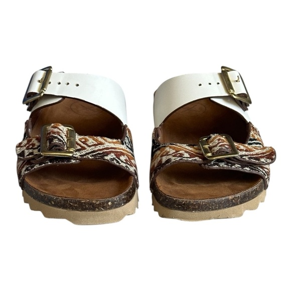 Inkkas Desert Buckle Sandals 7 Boho Woven Cork Slides White Brown Adjustable - Picture 4 of 11